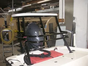 Custom aluminum poling platform with rod holders and lighting